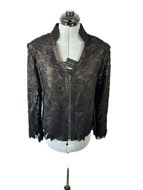 Image Leather Leaf Bronze Leather Jacket S NWT Bling Zip